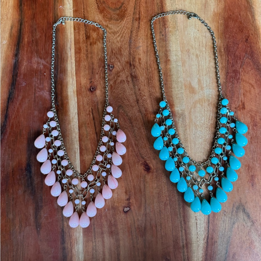Two vintage statement necklaces with pink and blue acrylic beads 17” - 19”